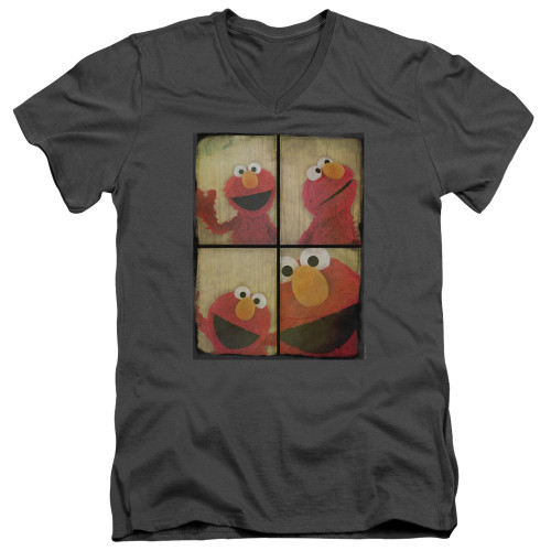 Sesame Street Photo Booth Elmo Adult V-Neck T-Shirt Charcoal