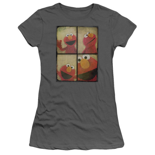 Sesame Street Photo Booth Elmo Junior Women's Sheer T-Shirt Charcoal