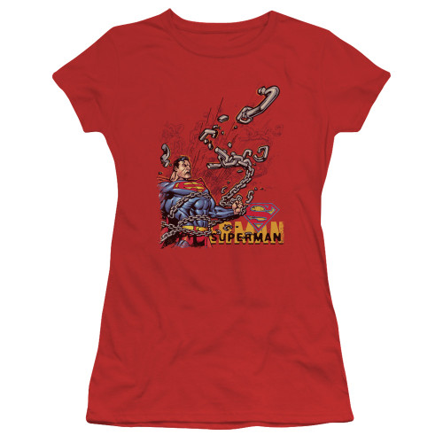 Superman Breaking Chains Junior Women's Sheer T-Shirt Red
