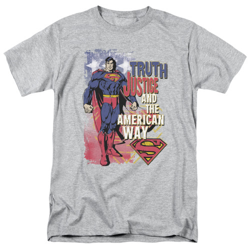 Superman Truth Justice Adult 18/1 T-Shirt Athletic Heather