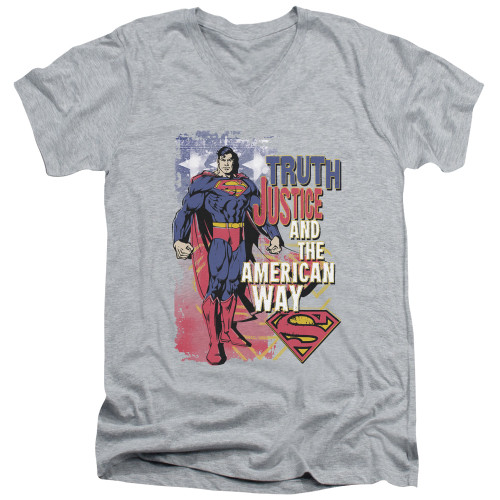 Superman Truth Justice Adult V-Neck T-Shirt Athletic Heather