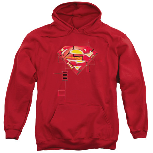 Superman Super Mech Shield Adult Pullover Hoodie Sweatshirt Red