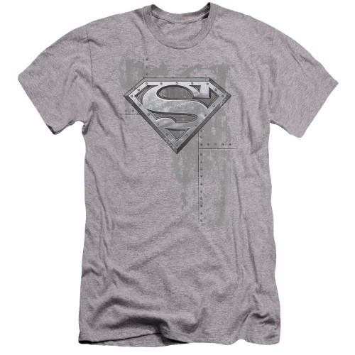 Superman Riveted Metal Premium Canvas Adult Slim Fit 30/1 T-Shirt Athletic Heather