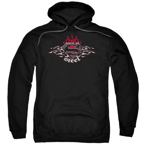 Superman Steel Flames Shield Adult Pullover Hoodie Sweatshirt Black