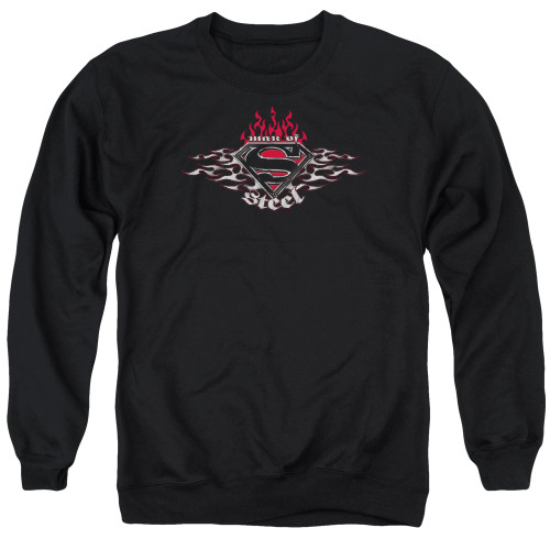 Superman Steel Flames Shield Adult Crewneck Sweatshirt Black