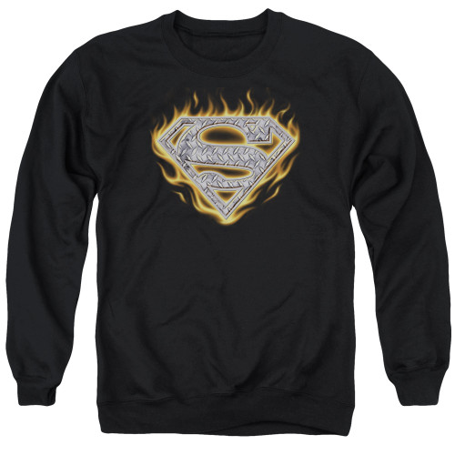 Superman Steel Fire Shield Adult Crewneck Sweatshirt Black