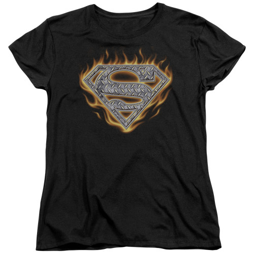 Superman Steel Fire Shield Women's T-Shirt Black