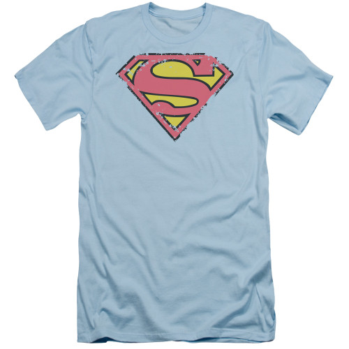 Superman Distressed Shield Adult 30/1 T-Shirt Light Blue