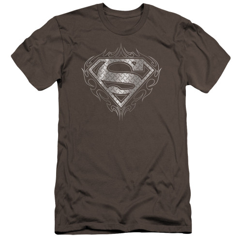 Superman Tribal Steel Logo Premium Canvas Adult Slim Fit 30/1 T-Shirt Charcoal