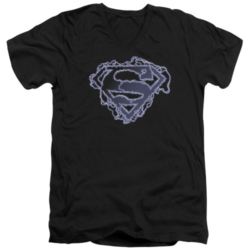 Superman Electric Supes Shield Adult V-Neck T-Shirt Black