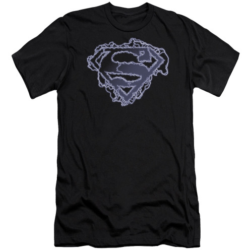 Superman Electric Supes Shield Premium Canvas Adult Slim Fit 30/1 T-Shirt Black