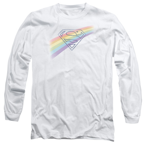 Superman Distressed Outline Adult Long Sleeve T-Shirt White