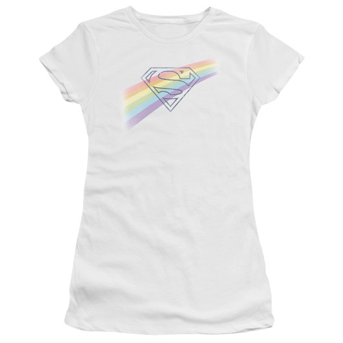 Superman Distressed Outline Junior Women's Sheer T-Shirt White