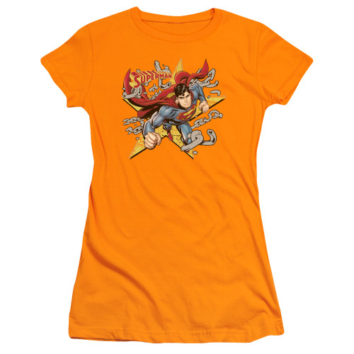 Superman Stars And Chains Junior Women's Sheer T-Shirt Orange