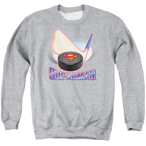Superman Hockey Stick Adult Crewneck Sweatshirt Athletic Heather