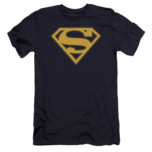Superman Maize And Blue Shield Premium Canvas Adult Slim Fit 30/1 T-Shirt Navy