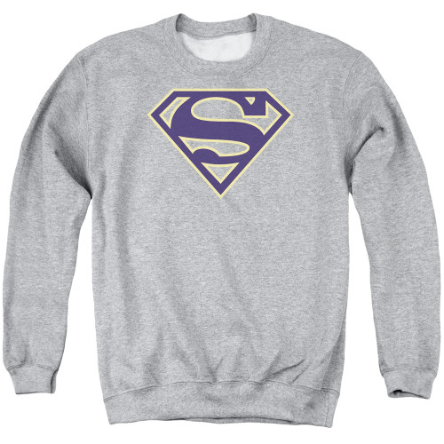 Superman Navy And Gold Shield Adult Crewneck Sweatshirt Athletic Heather