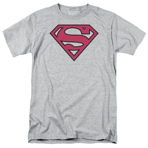 Superman Red And Black Shield Adult 18/1 T-Shirt Athletic Heather