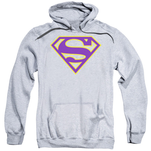Superman Purple And Gold Shield Adult Pullover Hoodie Sweatshirt Athletic Heather