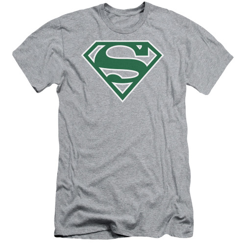 Superman Green And White Shield Adult 30/1 T-Shirt Athletic Heather