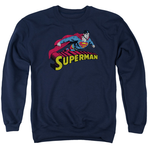 Superman Flying Over Adult Crewneck Sweatshirt Navy