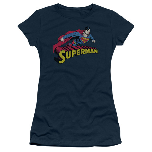 Superman Flying Over Junior Women's Sheer T-Shirt Navy