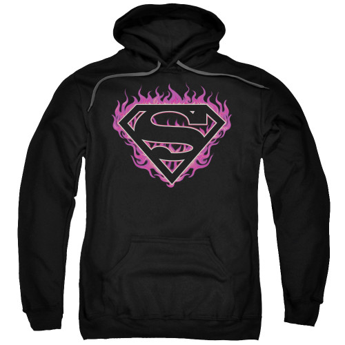 Superman Fuchsia Flames Classic Adult Pullover Hoodie Sweatshirt Black