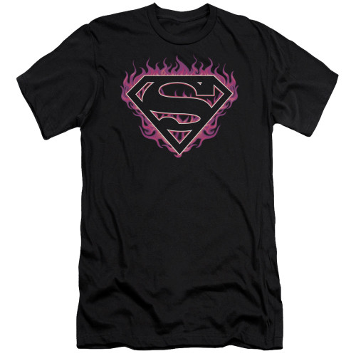 Superman Fuchsia Flames Premium Canvas Original Adult Slim Fit 30/1 T-Shirt Black Classic