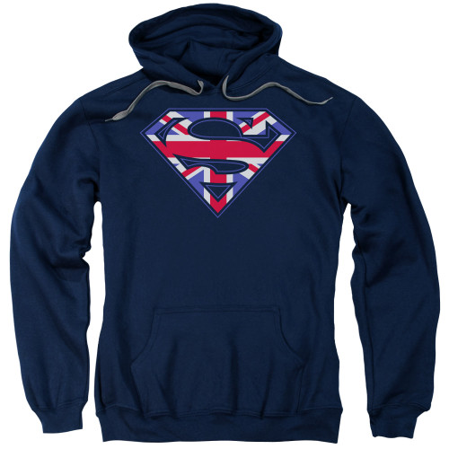 Superman Great Britian Shield Adult Pullover Hoodie Sweatshirt Navy
