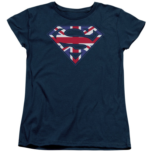 Superman Great Britian Shield Women's T-Shirt Navy