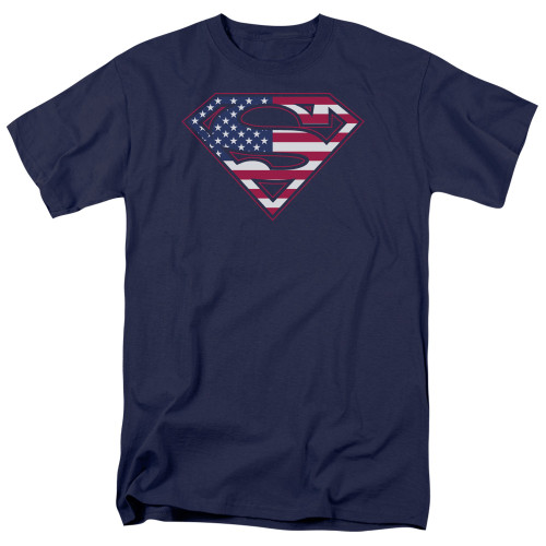 Superman U S Shield Adult 18/1 T-Shirt Navy