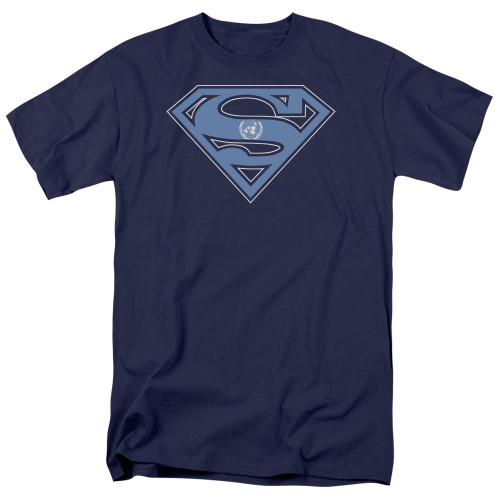 Superman U N Shield Adult 18/1 T-Shirt Navy