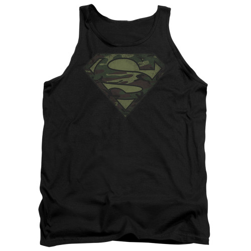 Superman Camo Logo Distressed Adult Tank Top T-Shirt Black