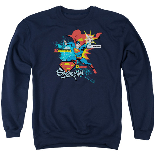 Superman Abilities Adult Crewneck Sweatshirt Navy