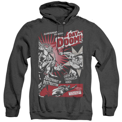 Superman Day Of Doom Adult Heather Hoodie Sweatshirt Black