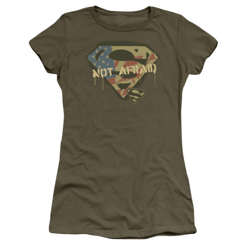 Superman Not Afraid Junior Women's Sheer T-Shirt Military Green