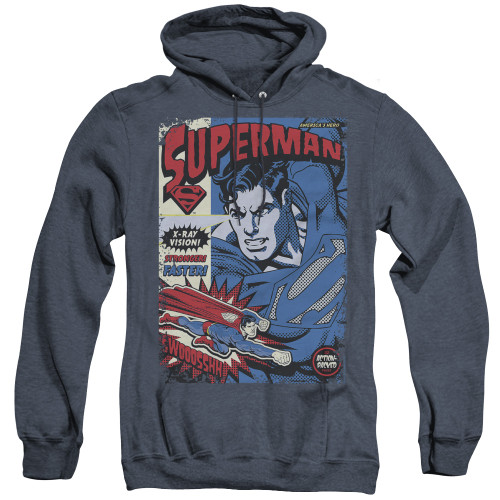 Superman Action Packed Adult Heather Hoodie Sweatshirt Navy