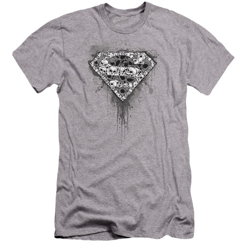 Superman Many Super Skulls Premium Canvas Adult Slim Fit 30/1 T-Shirt Athletic Heather