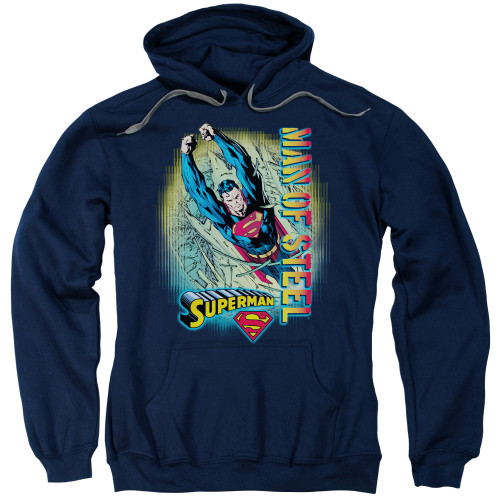 Superman Breakthrough Adult Pullover Hoodie Sweatshirt Navy