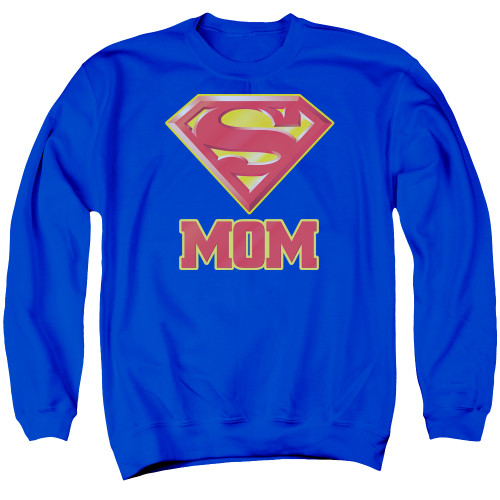Superman Super Mom Adult Crewneck Sweatshirt Royal Blue