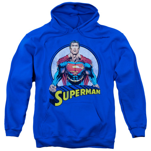 Superman Flying High Again Adult Pullover Hoodie Sweatshirt Royal Blue