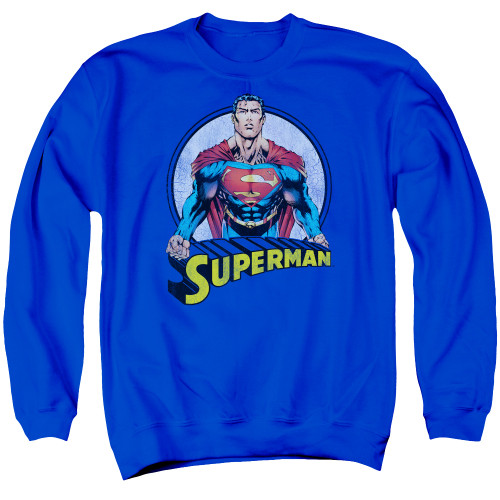 Superman Flying High Again Adult Crewneck Sweatshirt Royal Blue