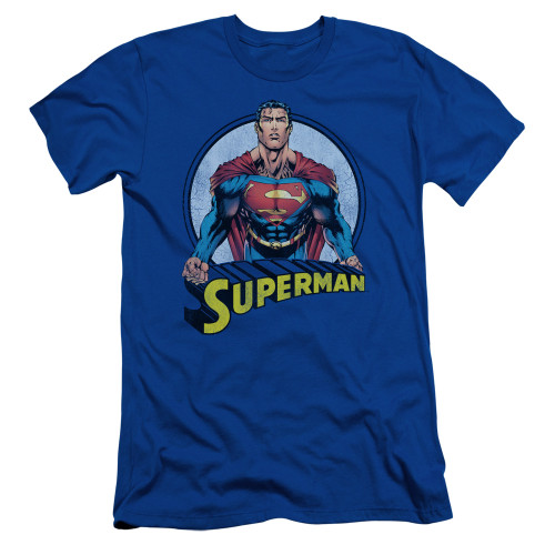 Superman Flying High Again Adult 30/1 T-Shirt Royal Blue