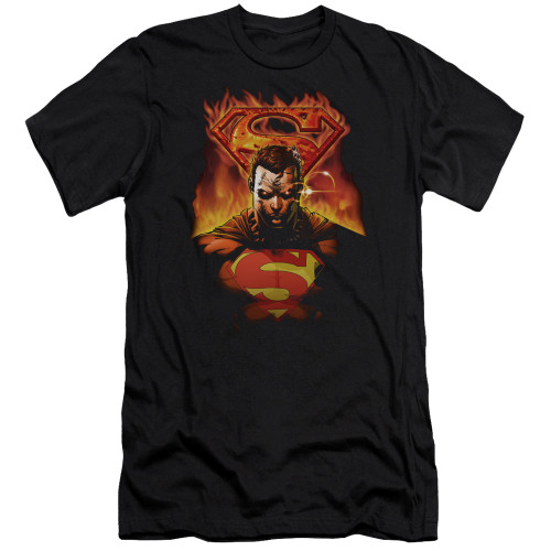 Superman Man On Fire Premium Canvas Adult Slim Fit 30/1 T-Shirt Black