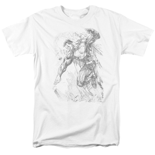 Superman Pencil City To Space Adult 18/1 T-Shirt White