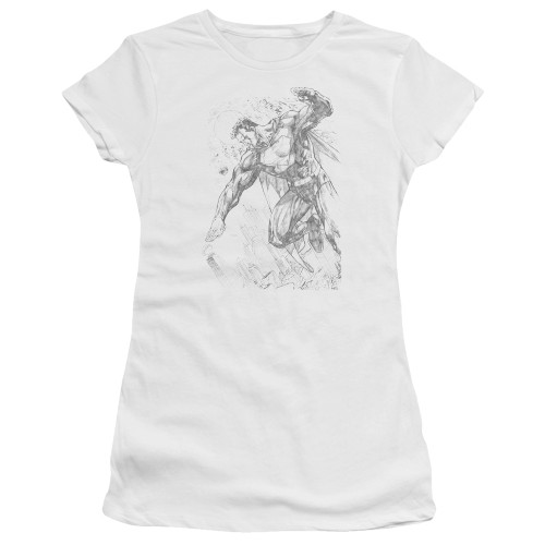 Superman Pencil City To Space Junior Women's Sheer T-Shirt White