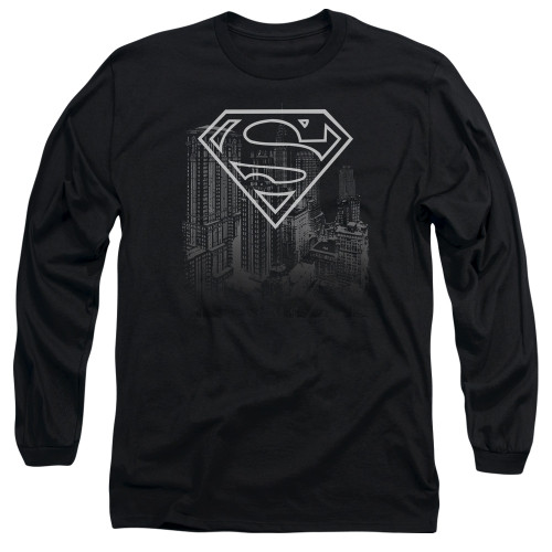 Superman Skyline Adult Long Sleeve T-Shirt Black