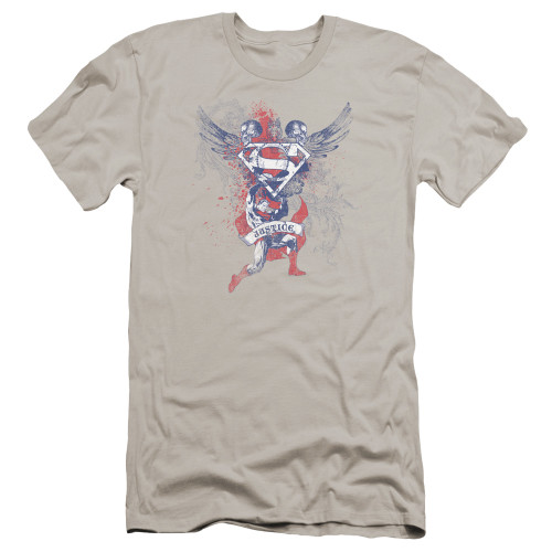 Superman Justice Upheld Premium Canvas Adult Slim Fit 30/1 T-Shirt Silver
