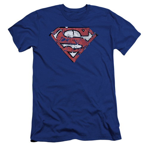 Superman Ripped And Shredded Premium Canvas Adult Slim Fit 30/1 T-Shirt Royal Blue