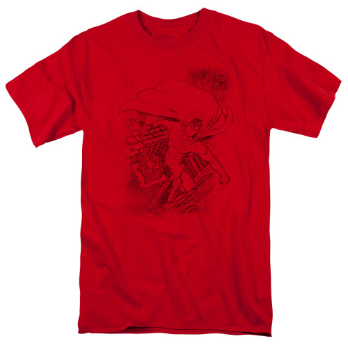 Superman In The City Adult 18/1 T-Shirt Red